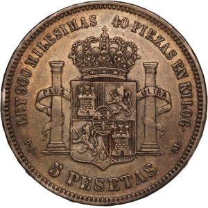 Spain 5 Pesetas 1876 DEM Silver