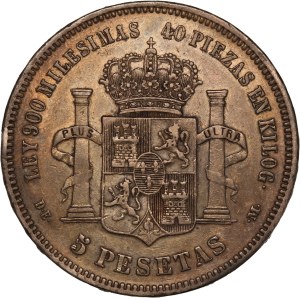 Spain 5 Pesetas 1876 DEM Silver