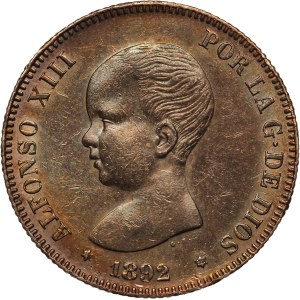 Spain 2 Pesetas 1892 PGM (18-92) Silver
