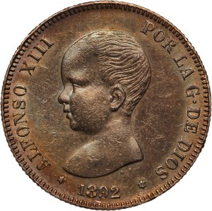 Spain 2 Pesetas 1892 PGM (18-92) Silver