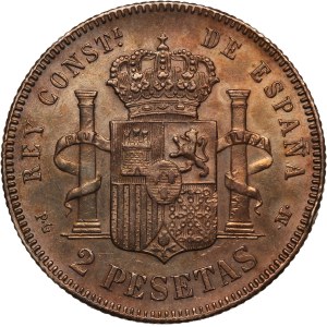 Spain 2 Pesetas 1892 PGM (18-92) Silver