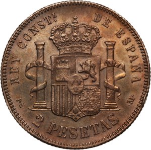 Spain 2 Pesetas 1892 PGM (18-92) Silver