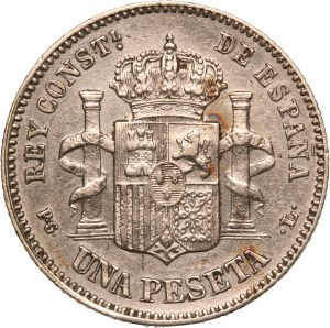 Spain 1 Peseta 1893 PGL (18-93) Silver