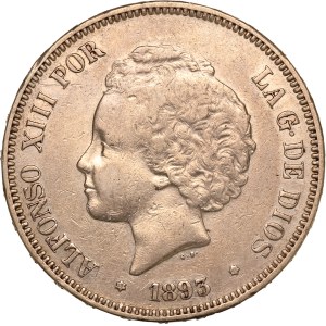Spain 5 Pesetas 1893 PGV (18-93) Silver