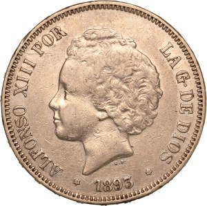 Spain 5 Pesetas 1893 PGV (18-93) Silver