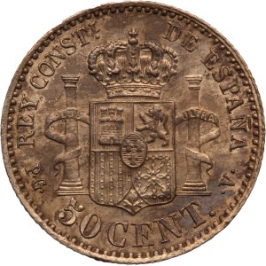 Spain 50 Centimos 1894 PGV (9-4) Silver