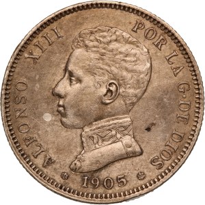 Spain 2 Pesetas 1905 SMV Silver