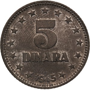 Yugoslavia 5 Dinara 1945 Prooflike