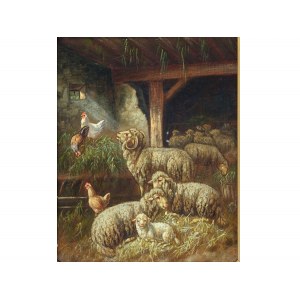 Unknown artist, Sheep in a stable