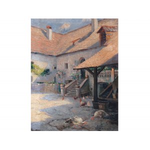 Unknown artist, Yard with chickens