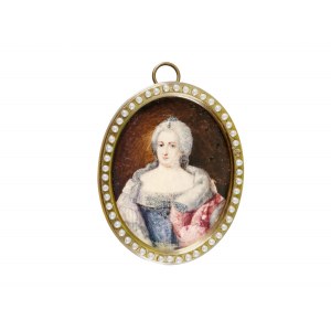 watercolor miniature of Empress Maria Theresa, in a bronze frame set with pearls