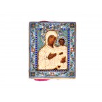 Small icon of the Madonna with silver oklad, cell enamel in the style of Pavel Ovchinnikov