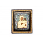 Small icon of the Madonna with silver oklad, cell enamel in the style of Pavel Ovchinnikov