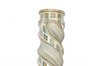 Pair of twisted marble columns decorated with glass mosaic elements, in the Romanesque style