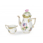 Herend mocha service, Walls with gold rims and colorfully painted butterflies and large flowering branches