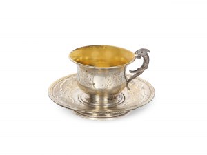 Coffee cup with saucer, Silver marked & gold plated