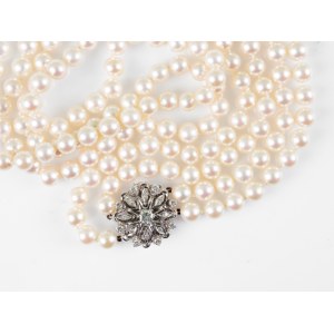 Pearl necklace, 2-row with gold clasp & diamonds