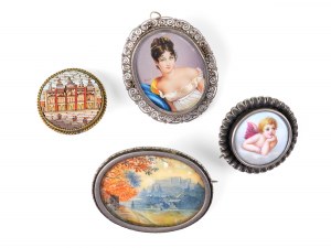 Mixed lot: 4 brooches with miniature painting