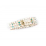 Pearl bracelet with turquoise, Center bar and clasp 14kt gold