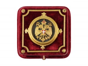 Velvet case with enameled coat of arms of the k.u. k. Residential City of Vienna