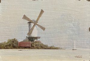 HOLUB (20th century), Landscape with windmill