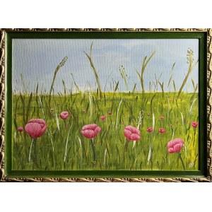 Malarz NIEOKREŚLONY, polski, monogramista HB (ur. XX w.), Pejzaż z makami