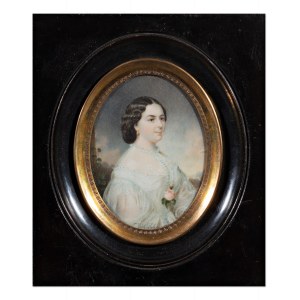 RICHARD SCHWAGER (CZECH / AUSTRIA / BOHEMIAN / AUSTRIAN 1822 - 1880) - Miniature portrait of a lady in a white dress