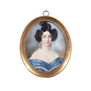 JOHANN MICHAEL SCHRAMM (NIEMCY 1772 - 1835) - Miniaturowy portret dziewczynki w niebieskiej sukience