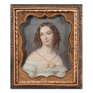 ANNA-GENEVIÈVE GREUZE (FRANCE / FRENCH 1762 - 1842) - Miniature portrait of a girl in a blue dress
