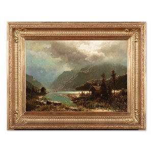 ADOLF CHWALA (CZECH / BOHEMIAN 1836 - 1900) - Fisherman's hut at Lake Brienzersee