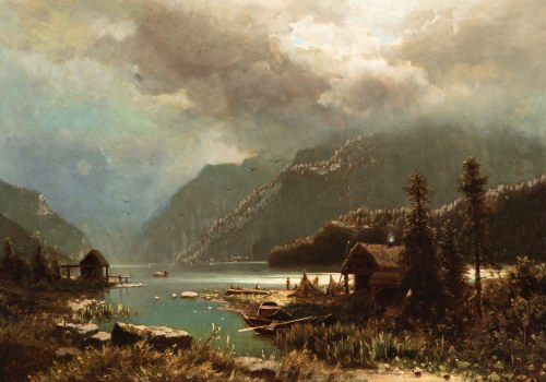 ADOLF CHWALA (CZECH / BOHEMIAN 1836 - 1900) - Fisherman's hut at Lake Brienzersee
