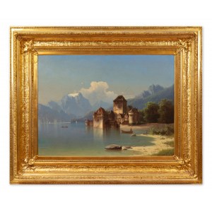ADOLF CHWALA AND FERDINAND LEPIÉ (AUSTRIA / AUSTRIAN 1836 - 1900) - View of Chillon Castle on Lake Geneva