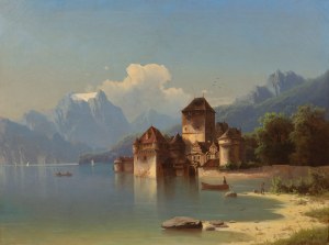 ADOLF CHWALA AND FERDINAND LEPIÉ (AUSTRIA / AUSTRIAN 1836 - 1900) - View of Chillon Castle on Lake Geneva