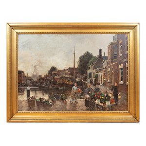 HEINRICH HERMANNS (GERMANY / GERMAN 1862 - 1942) - Dordrecht Flower Market (scale work)