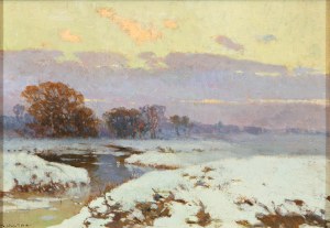JOSEF ULLMANN (CZECH / BOHEMIAN 1870 - 1922) - Winter twilight by the river