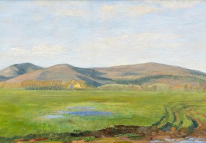 STANISLAV LOLEK (CZECH / BOHEMIAN 1873 - 1936) - Spring landscape under the mountains