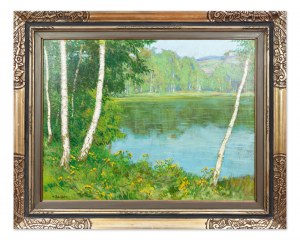 KAREL SCHADT (CZECH / BOHEMIAN 1888 - 1955) - Birch trees by the pond