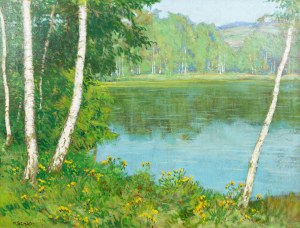 KAREL SCHADT (CZECH / BOHEMIAN 1888 - 1955) - Birch trees by the pond