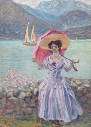 VIKTOR STRETTI (CZECH / BOHEMIAN 1878 - 1957) - Lady by the Italian lake