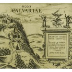 [ZEBRZYD CALVARY] Mons Calvariae, view of the Stations of the Cross and the sanctuary, Lanckorona Castle in the distance, BRAUN G., HOGENBERG F., 1618.