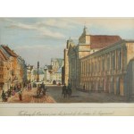 [WARSZAWA] Widok Krakowskiego Przedmieścia w kierunku Kolumny Zygmunta / Faubourg de Cracovie vue du point de la statue Sigismond, litografia barwna