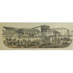 [WARSZAWA] Dwór gościnny za Żelazną Bramą / Marche de la Porte de Fer , litografia barwna z Album widoków i okolic Warszawy (...), Warszawa 1859