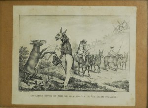 Discussion between a donkey from Babylon and a donkey from Montmartre / Discussion entre un âne de Babylone et un âne de Montmartre, lithograph,
