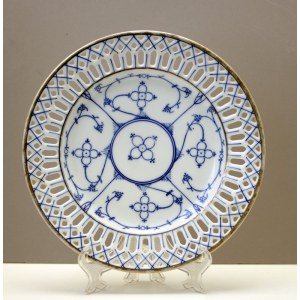 Durchbrochene Porzellanplatte ca. 1930, Victoria Indian Blue Tschechoslowakei