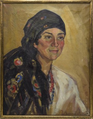 Jadwiga BOROÑSKA, 20th century, Portrait of a girl in a headscarf