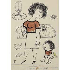Jerzy FLISAK (1930-2008), Spacer z mamą - projekt ilustracji do Szpilek