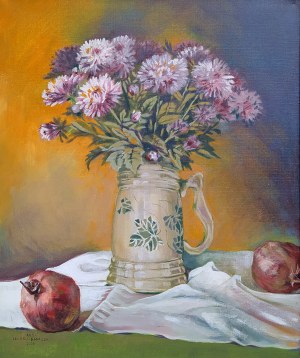 Anna Celińska-Banaszek, Martwa natura z astrami w kuflu i granatami, 2008