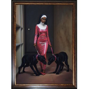 Catherine Rekiel, On a walk with Dobermans, 2025
