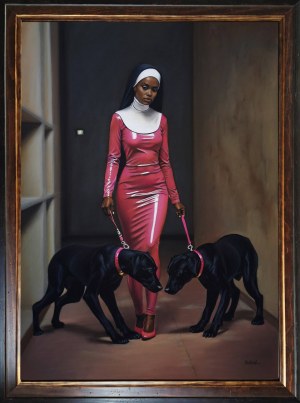 Catherine Rekiel, On a walk with Dobermans, 2025