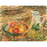 Pinchus Krémegne (1890 Zaloudock – 1981 Céret) Martwa natura z dzbanem i talerzem z owocami